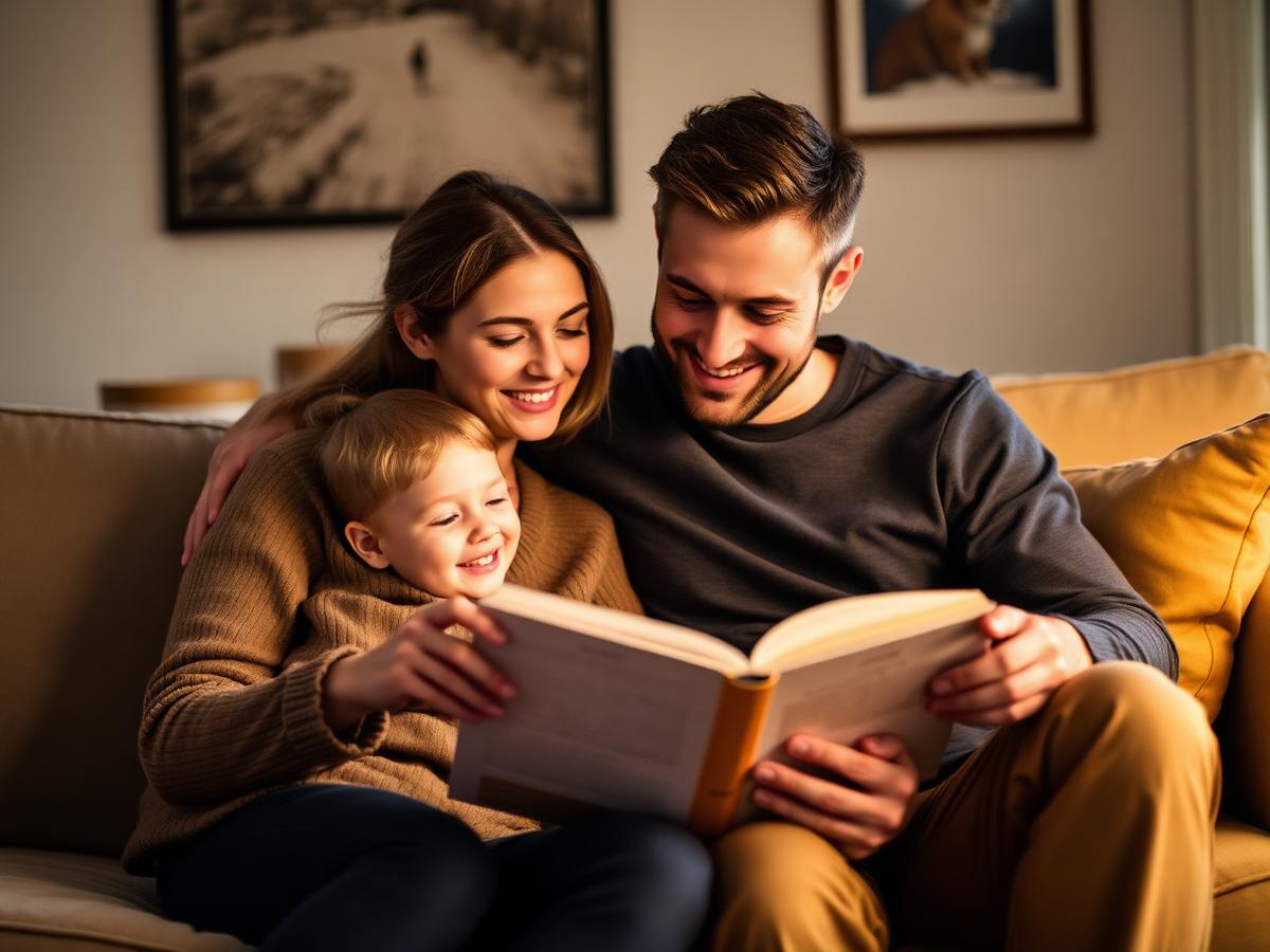 A family reading together at home